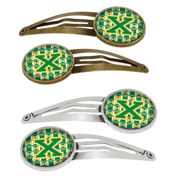 Carolines Treasures Letter x Football Green and Gold Barrettes Hair Clips, Set of 4, 4PK CJ1069-XHCS4